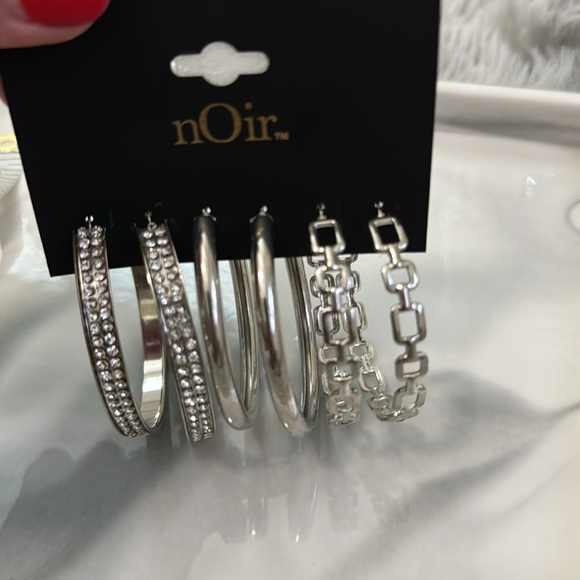 NEW nOir Jewelry Earrings 3 Set Silver Tone Fashion Hoops - Picture 17 of 17
